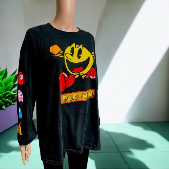 Pac-Man Black Long Sleeve Tee Shirt with Kanji - Picture 9 of 16